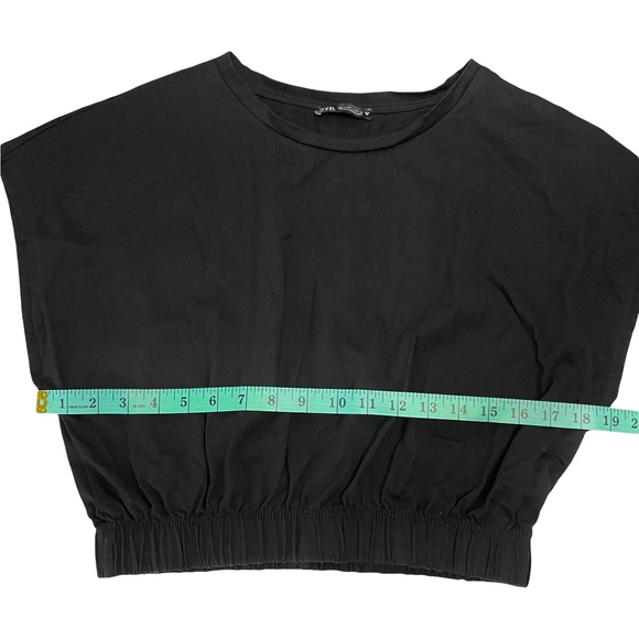 Zara Black Dolman Sleeve Elastic Waist Crop Top Size Large - Picture 6 of 8